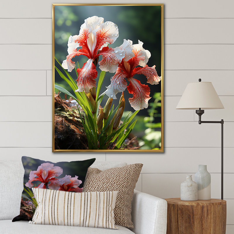 Iris Flower Meadows Grace In Forest - Iris, art mural, H 32 po x l 16 po x P 1 po, Cadre flottant noir