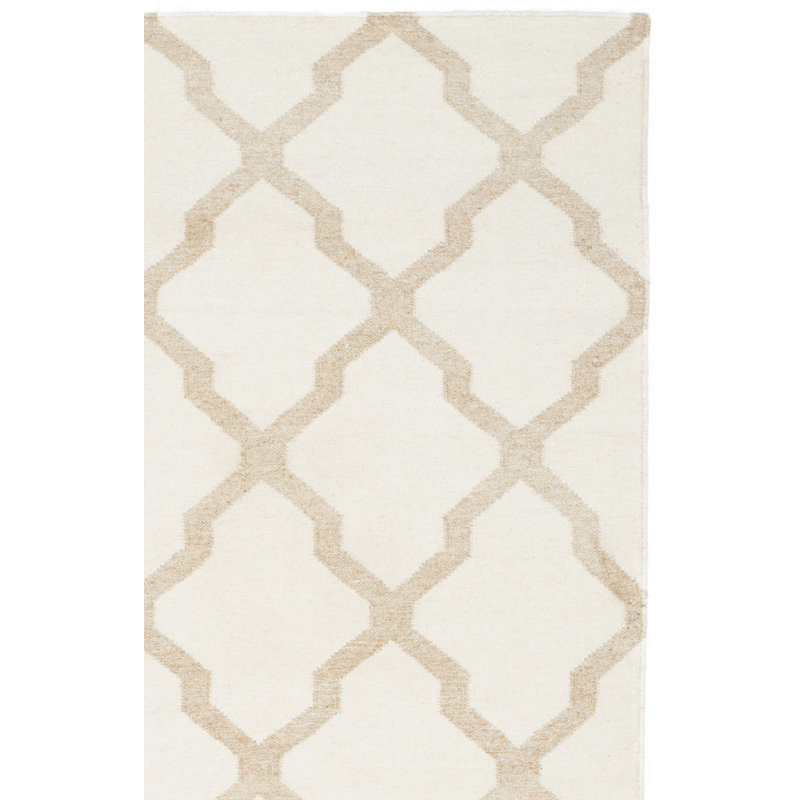Rodgers Hand Woven Flat Weave Wool/Viscose/Cotton Geometric Rug in Ivory/Camel, Square 6'