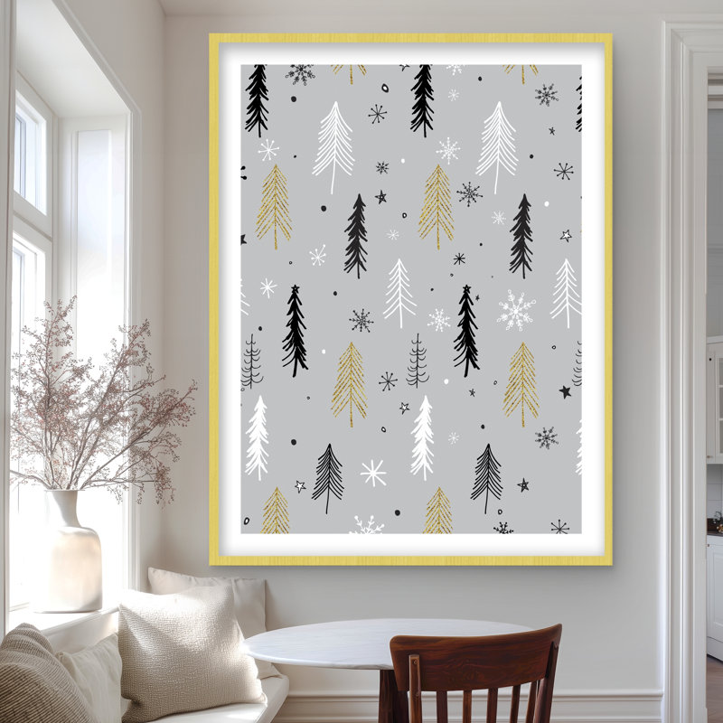 Motif d'arbre de Noël imprimé gris, H 48 po x l 36 po, Doré