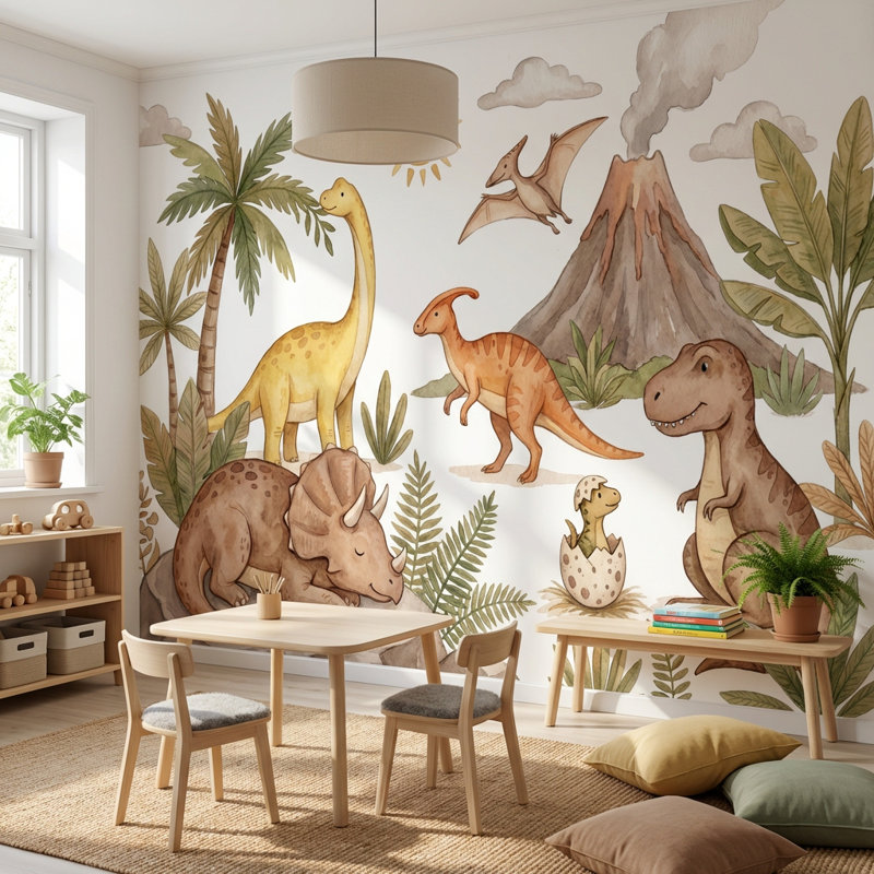 Papier peint dinosaures, Non tissé non collé, 200 po x 120 po