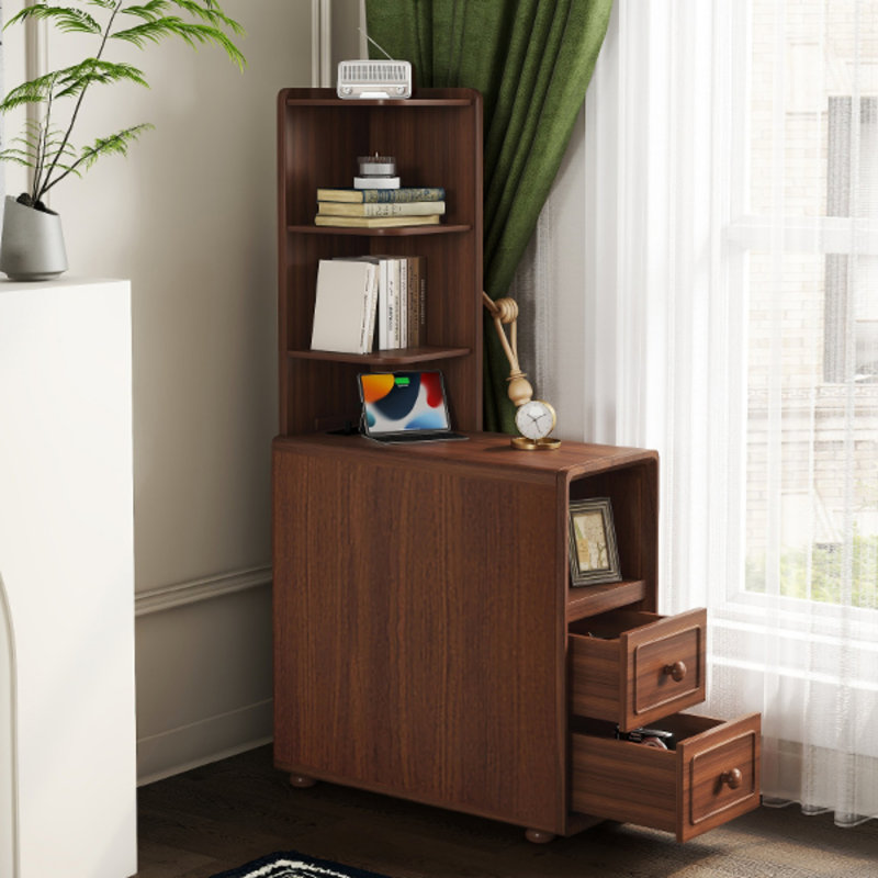 Versatile Corner End Table With Drawers And Open Shelves, Perfect For Bedroom And Living Room Storage