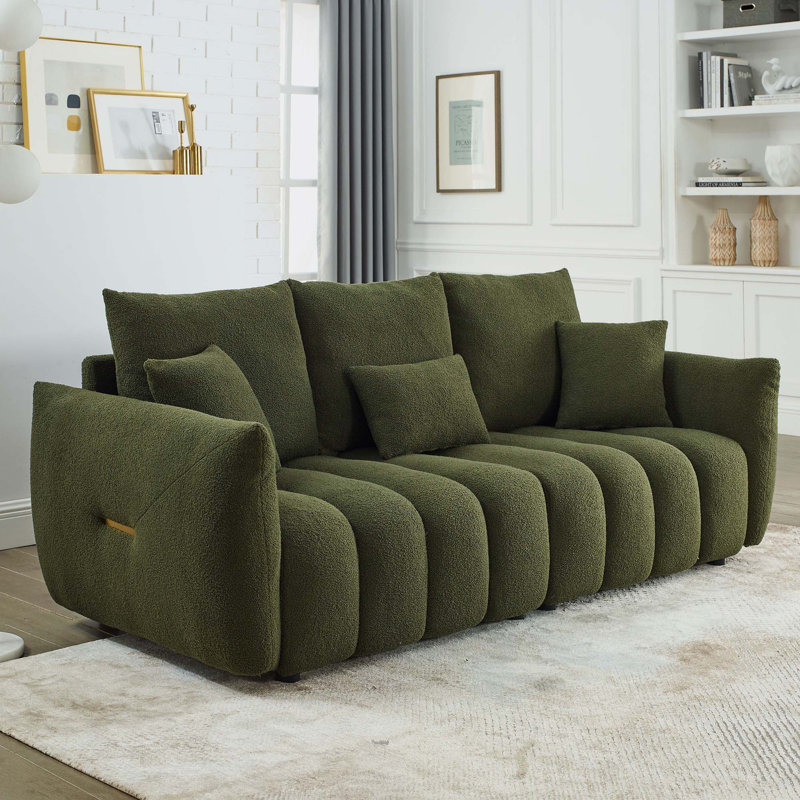 Canapé surdimensionné 79,5 po 3 places rembourré Teddy, Velours vert, H 32 po x l 82 po x P 36 po