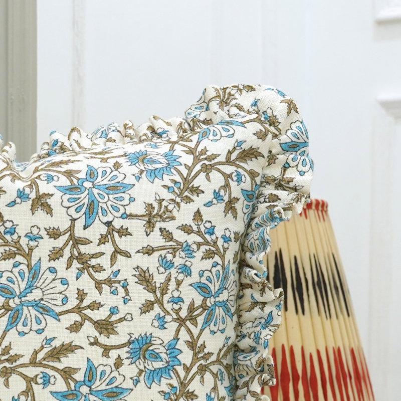 Housse de coussin à motif floral en lin blanc cassé double face à motif floral Fabcline, H 20 po x l 12 po, Rectangulaire