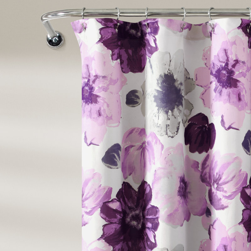 Leah Floral Purple and Gray Polyester Shower Curtain 72" x 72"