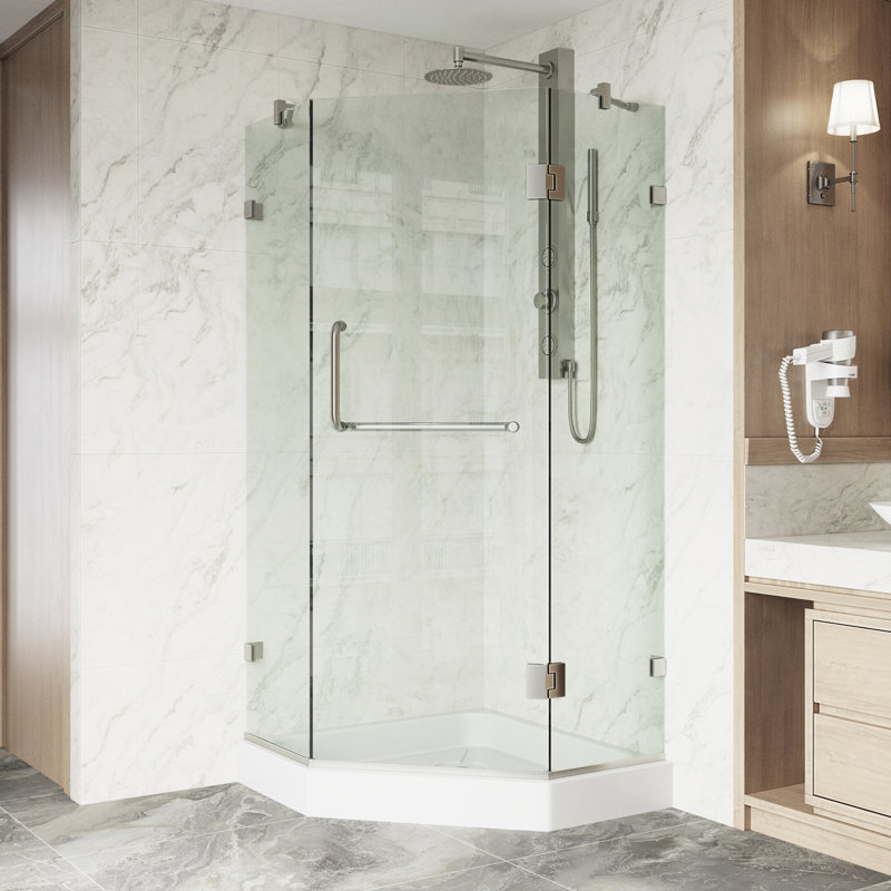 Piedmont 36" W x 36" D x 79" H Hinged Frameless Shower Enclosure with 3/8  Clear Glass&Base, Brushed Nickel