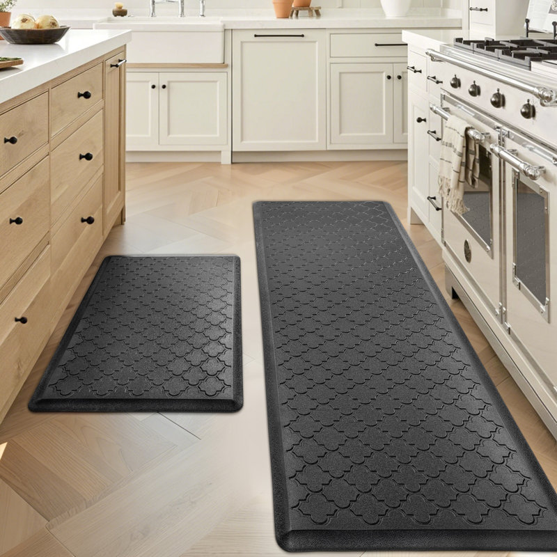 Airin Non-Skid Anti-Fatigue Waterproof Cushioned Kitchen Mat (Set of 2), Black, Runner 20" x 30" + 20" x 60"