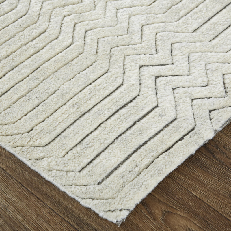 Thom Filicia Hand Knotted Wool Striped Area Rug in Ivory, Rectangle 2' x 3'
