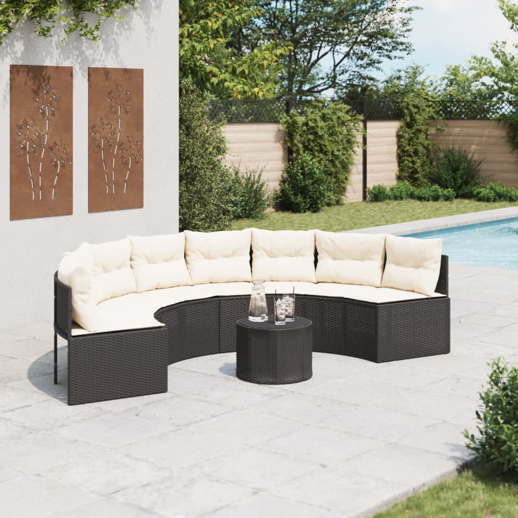 Vidaxl Gartensofa Mit Tisch Und Kissen Halbrund Grau Poly Rattan