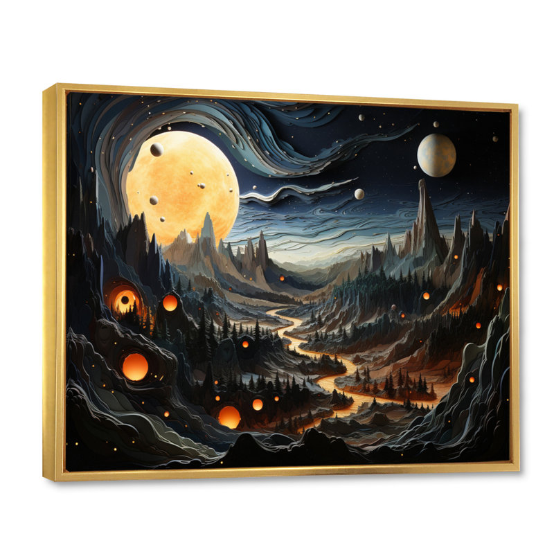 «Asteroid Ascendancy Landscape I», reproduction sur toile, Cadre flottant doré, 34" H x 44" W
