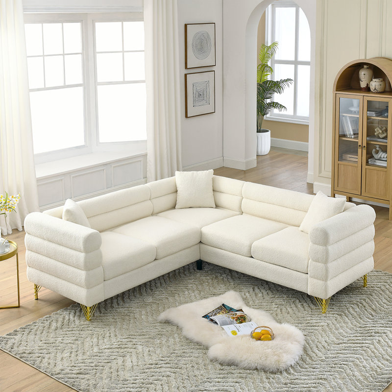 Canapé modulaire en L à 5 places avec coussins 81,5 po Cioffred, Doublon blanc