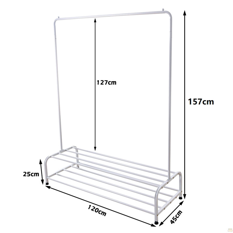 Portant à vêtements robuste, portemanteaux en métal avec tablette inférieure, portemanteau pour chambre à coucher, salle de lavage, petits espaces, L 47,2 po x l 17,7 po, blanc
