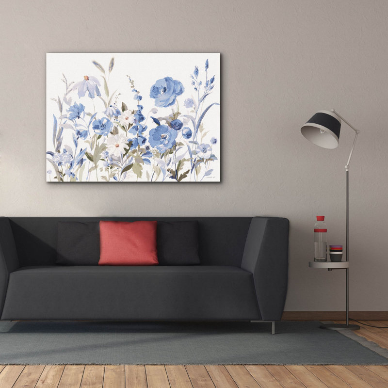 «Blue Boho Wildflowers» par Danhui Nai, art mural sur toile, H 40 po x l 54 po