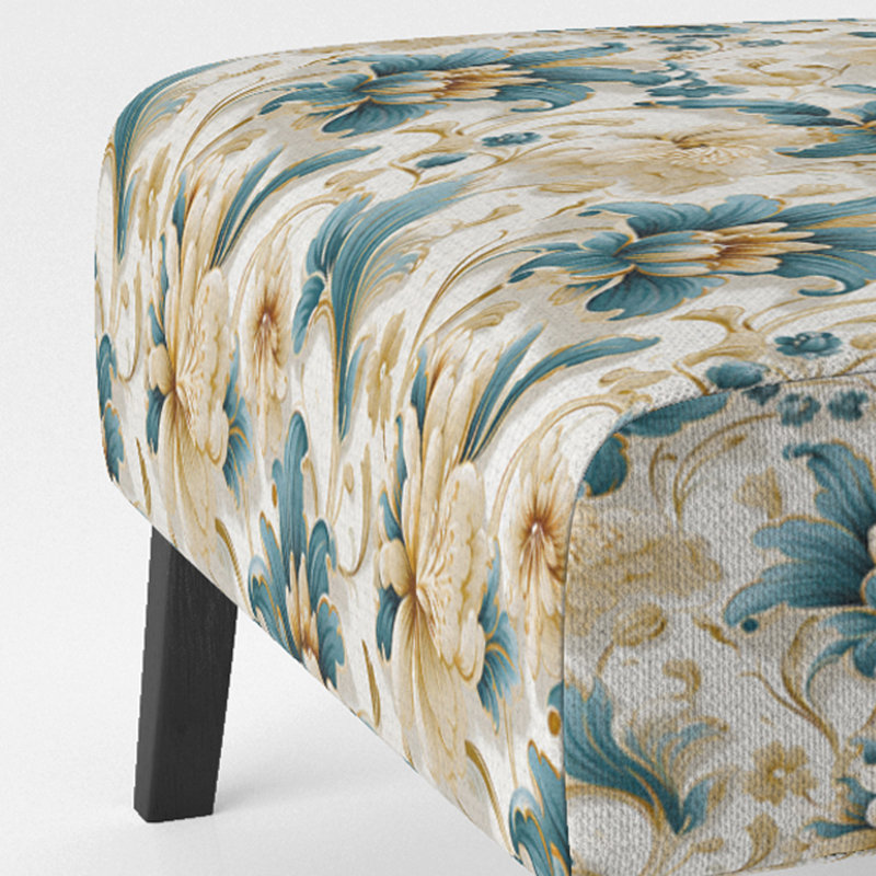 Fauteuil de chambre victorien à motif damas bleu et blanc