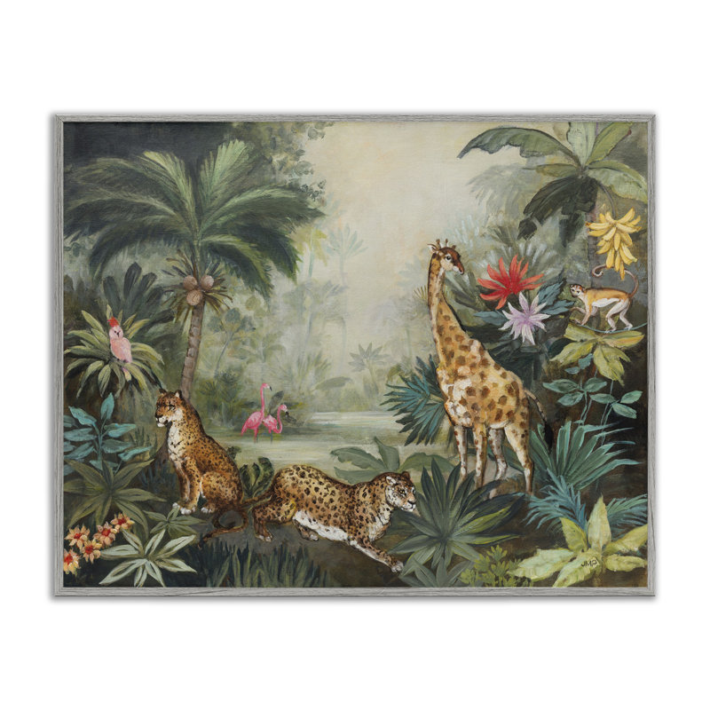 Animaux tropicaux dans la jungle, estampe numérique encadrée par Julia Purinton, Estampe numérique Farmhouse