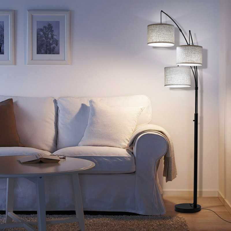 80 po Lampe sur pied arquée 3 lumières noire, à intensité variable, température 3 couleurs, télécommande, grande lampe sur pied moderne