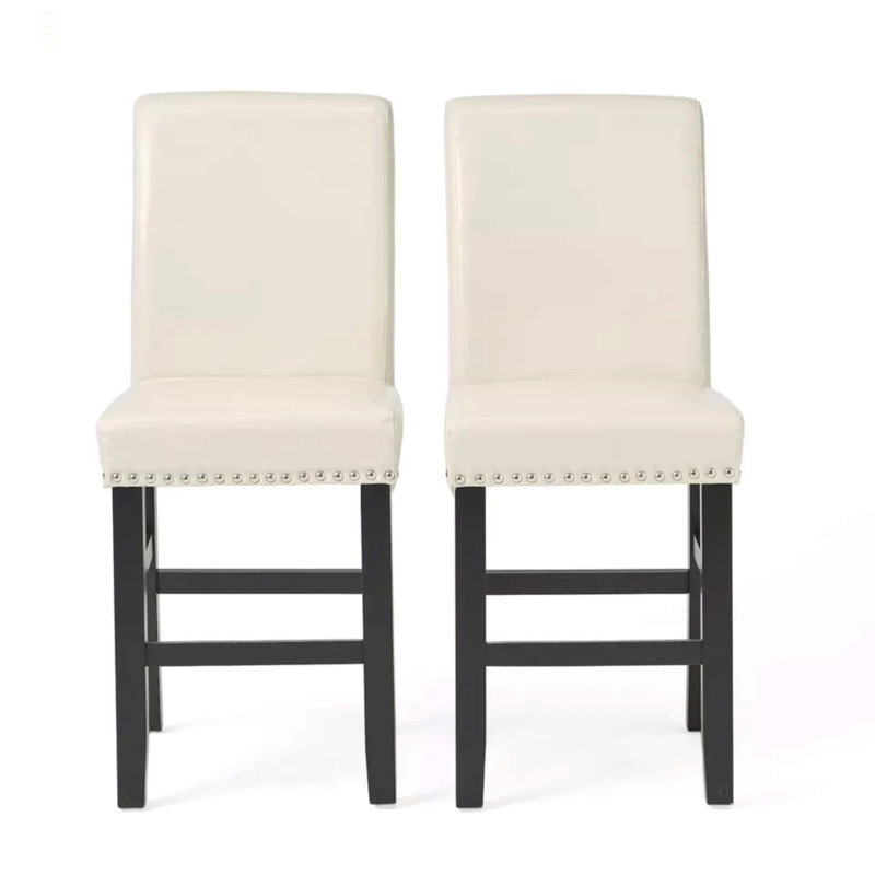 Chaises de salle à manger contemporaines avec tabourets de comptoir en cuir avec décoration cloutée (ensemble de 2), chaises rembourrées de 25 pouces convenant à la cuisine / chambre à coucher / salle à manger.