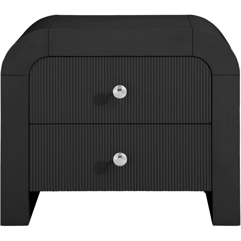 Alessondra 2 Drawer Fluted Night Stand, Black