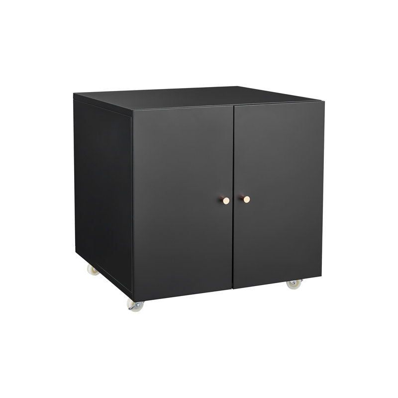 Black Metal Double-Door Printer Cabinet - 360° Lockable Casters, Crafted From Steel, Adjustable Shelves, Waterproof And Not Easy To Wear, Modern Design For Office, Home, Garage.