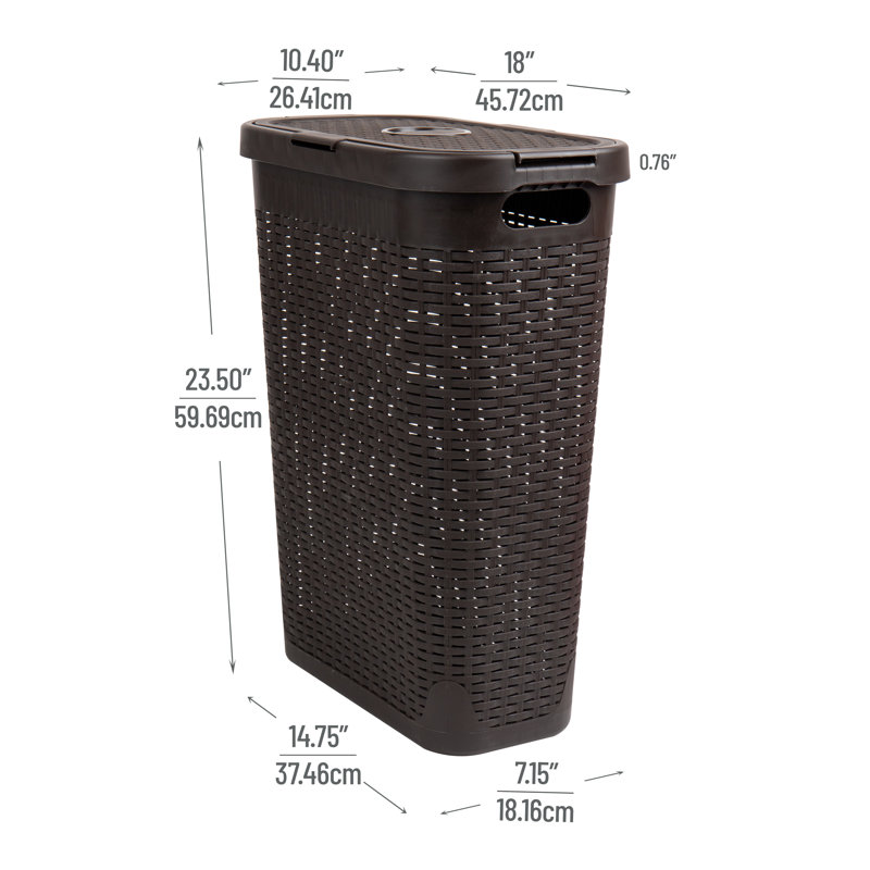  50L Slim Laundry Hamper, Clothes Basket, Lid, Plastic, Tan, 23.5" H x 10.4" W x 10.4" D