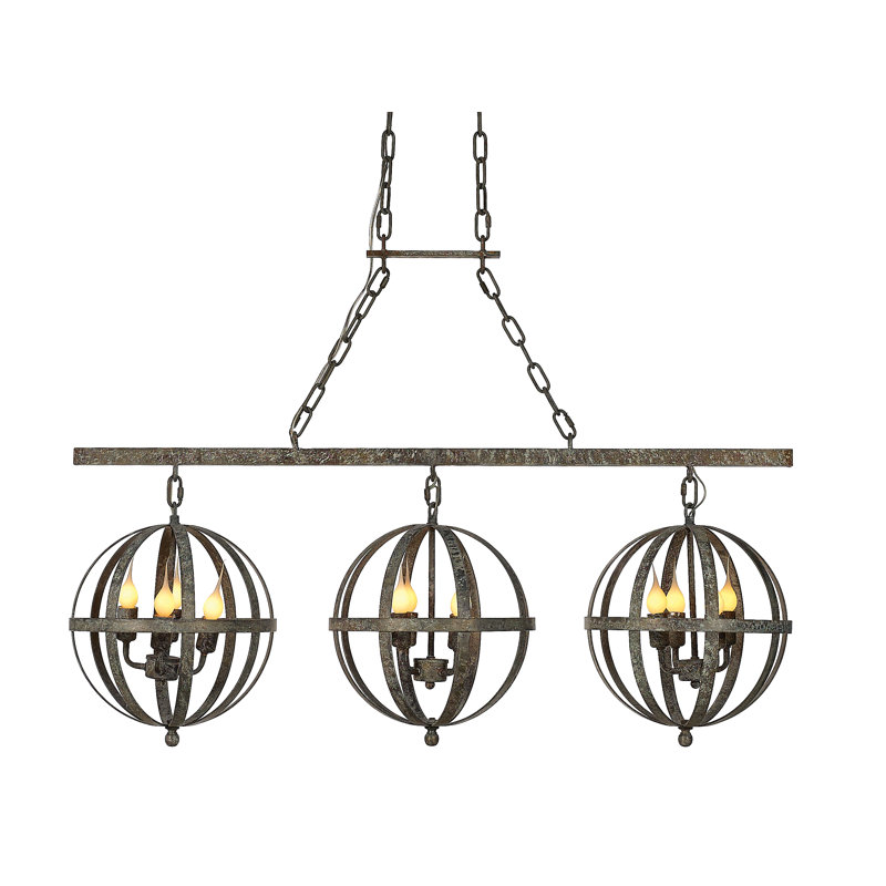 Luminaire suspendu linéaire pour îlot de cuisine à 12 lumières avec accents en fer forgé Space