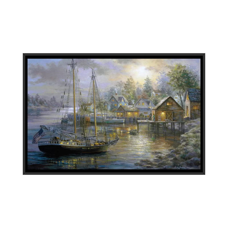 «Nicky Harbor Town» par Nicky Boehme, impression sur toile tendue, H 18 po x l 26 po x P 1,5 po, Toile avec cadre noir