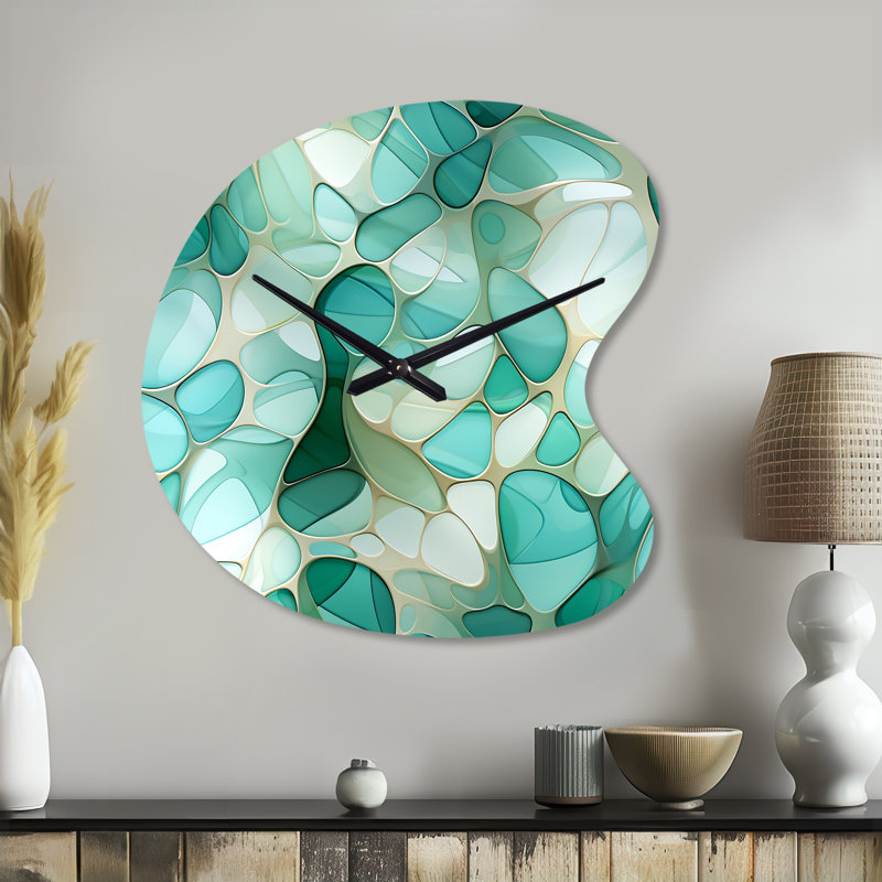 Seagrass mosaïque émeraude motif côtier - horloge murale asymétrique abstraite, Petit