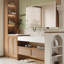 Meuble-lavabo en bois massif et en rotin, style bois, avec lavabo intégré en pierre frittée thermoformée et armoire à miroir intelligent-738078431