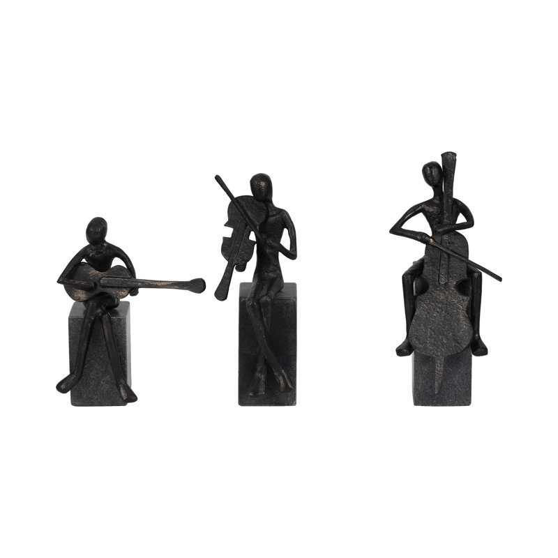 9 et 10 et 11 "Aston Musiciens, noir, sculptures élégantes, noir, ensemble de 3 - 5" x 6 "x 11"