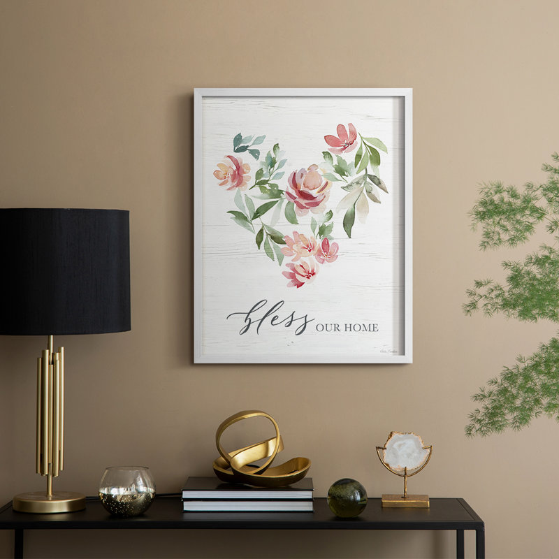 Impression encadrée paradisiaque de cœur floral - bois massif, 21" H x 17" W, Blanc