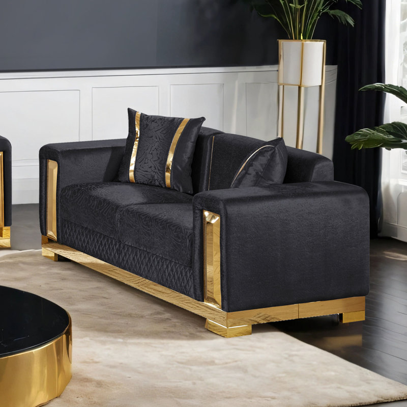 Causeuse Milthon avec accoudoirs et coussins décoratifs, Noir