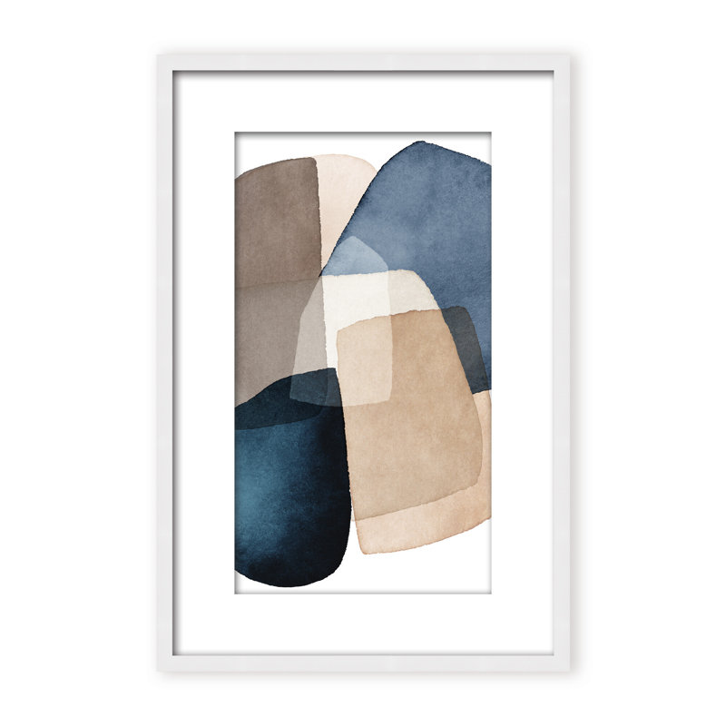 Abstract Blue Brown Blocks by  - Picture Frame Painting on Paper, 48" H x 32" W x 1.125" D, Framed Matted Print, Beige