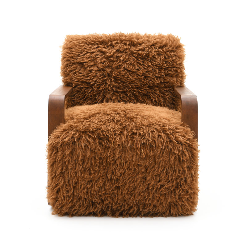 Harry Soft Long-Haired Upholstered Accent Chair, Brown