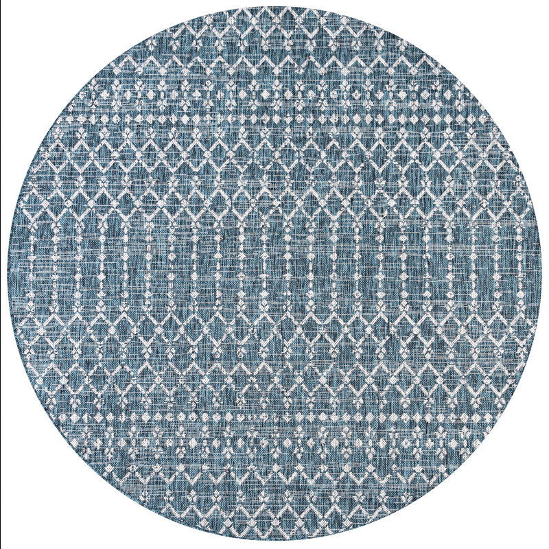 Tapis d'intérieur / extérieur Crompton, Bleu sarcelle / Gris, Rond 7 pi 9 po