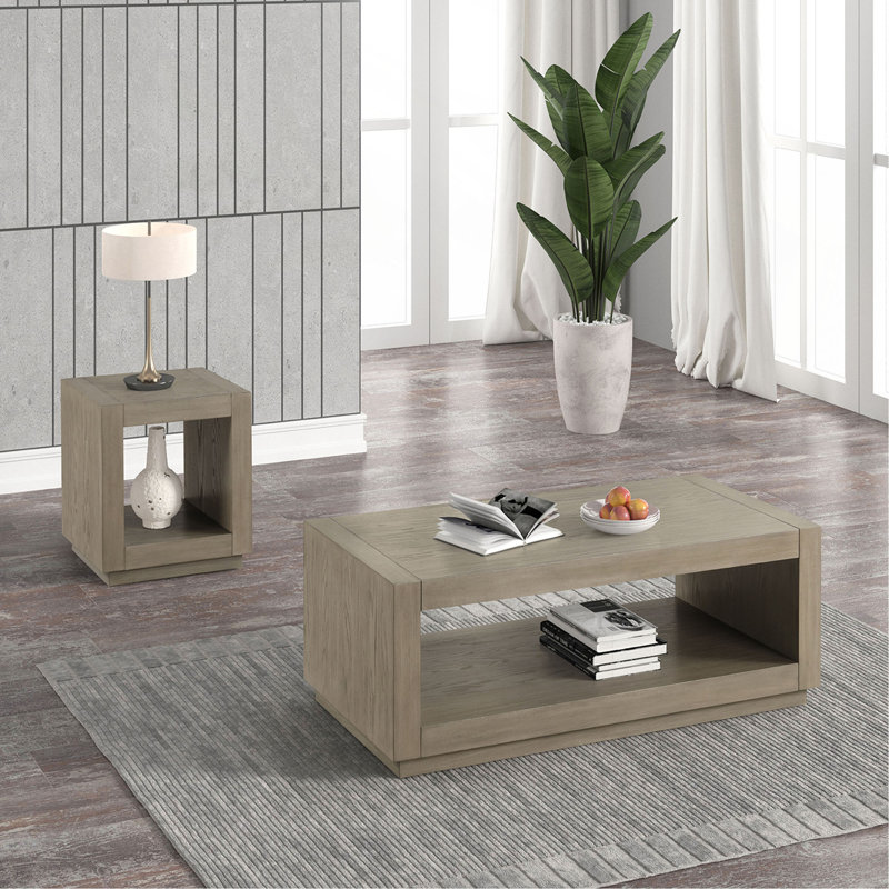 Table basse rectangulaire avec socle et tablette inférieure ouverte
