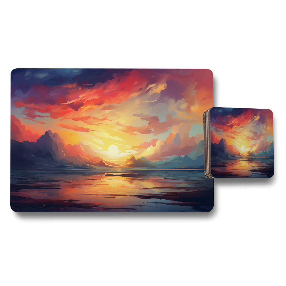 Vibrant Sunset Landscape Placemat and Coaster Set for Dining