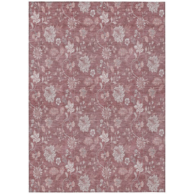3' X 5' Blush Pink And Mauve Floral Washable Indoor Outdoor Area Rug