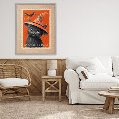 Vintage Black Cat Stamp Framed Giclee, design by Arlington Prints