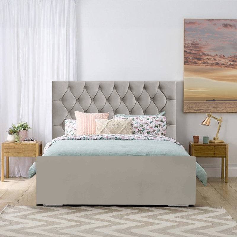 Theirry Upholstered Velvet Bed, Double (4'6), Silver