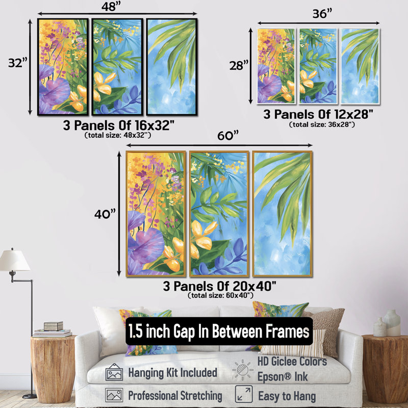 «Summer Jungle Path To Heaven III - Abstract Botanicals», ensemble d'art mural, H 40 po x l 60 po, Blanc