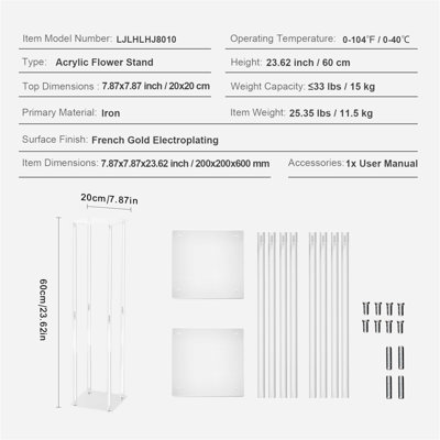 10 PCS de 23,6 pouces de hauteur, mariage avec stratifié acrylique, support de centre de table en forme de colonne en acrylique, support floral pour la réception des événements en T, décoration de fête