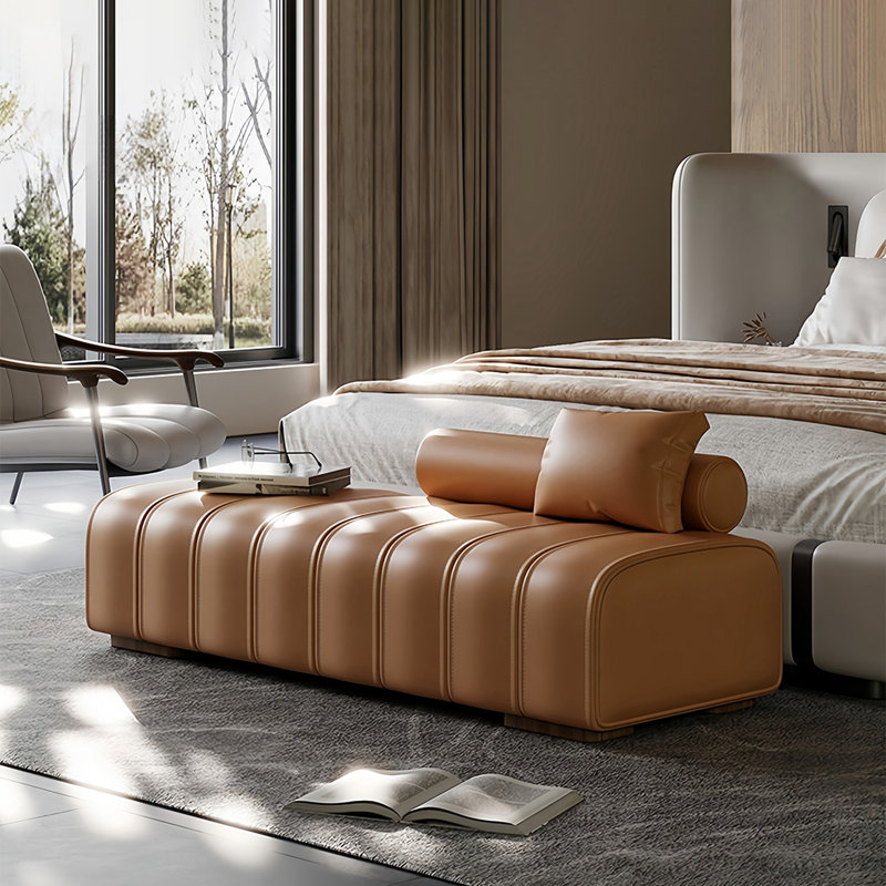 Banc rembourré Linoshka, H 21,56 po x l 70,86 po x P 17,71 po, Orange