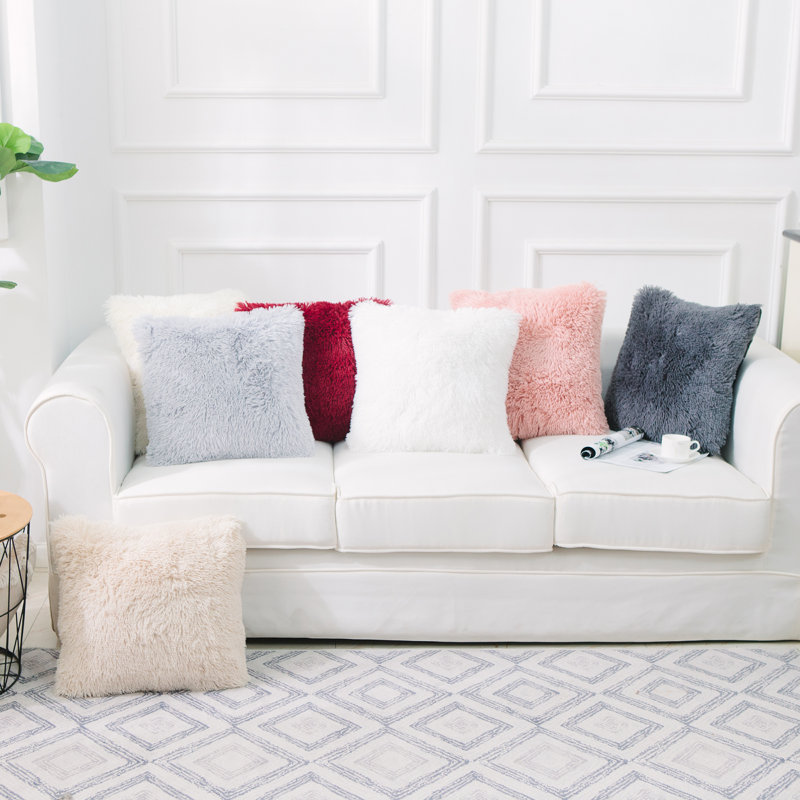 Beige Faux Fur 18" x 18" Pillow Covers, Set of 2