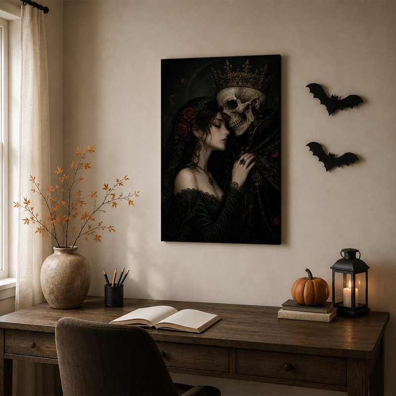 Art gothique sur toile, femme gothique et couronné, H 18 po x l 12 po