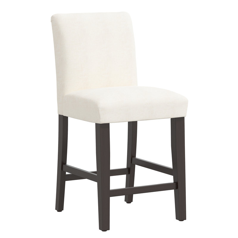Tabouret de bar et de comptoir Hadrien, Lin blanc texturé Zuma, Tabouret de comptoir (siège d'une hauteur de 26 p, Bois noir