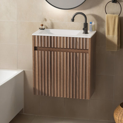 18'' Basin Cabinet Walnut Wall Mounted Without Basin