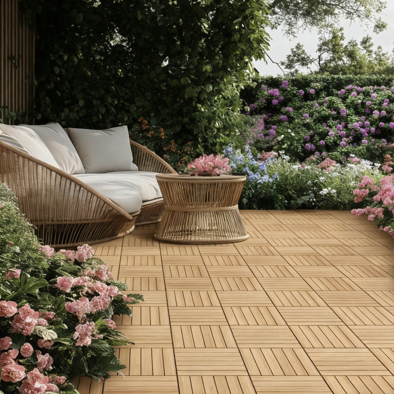 Wood Interlocking Deck Tiles for Indoor and Outdoor, Honey Brown