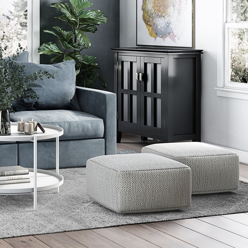 Pouf carré en coton 20 po Nate, Mélange de coton gris et gris