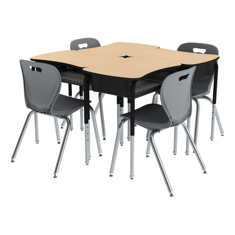 Bureaux d'école ajustables à devant ouvert avec plateau à tableau blanc et boîte à livres (ensemble de 2), Brume argentée