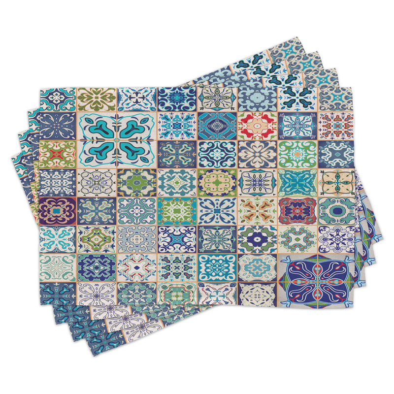 East Urban Home Colourful Place Mats Set of 8 Mediterranean Flora Tiles 8 pcs Multicolor