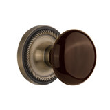 Rope Rosette with Brown Porcelain Door Knob